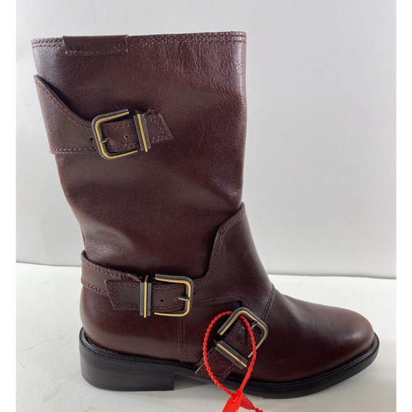 Vince Camuto Brown Leather Moto Style Buckle Boots Size 8.5 NWOB - Picture 3 of 11